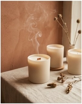 Hand-poured candles wrapped in soft smoke and warm light